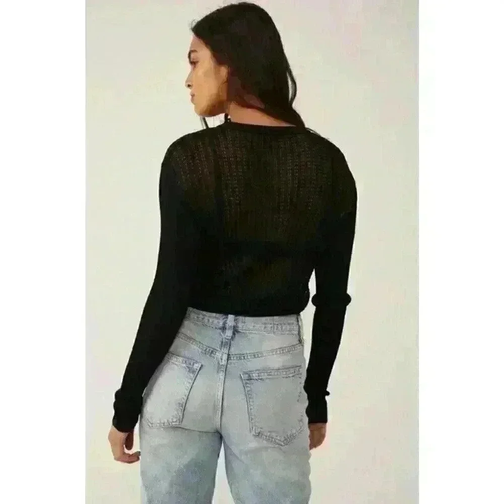NWT Free People‎ Women H20 Crew Pull On See Through Crochet black Size S